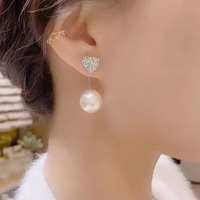 Pendientes Largos con Perlas Grandes para Mujer, Elegantes y Bonitos Pendientes Franceses en Forma de Corazón para Chica