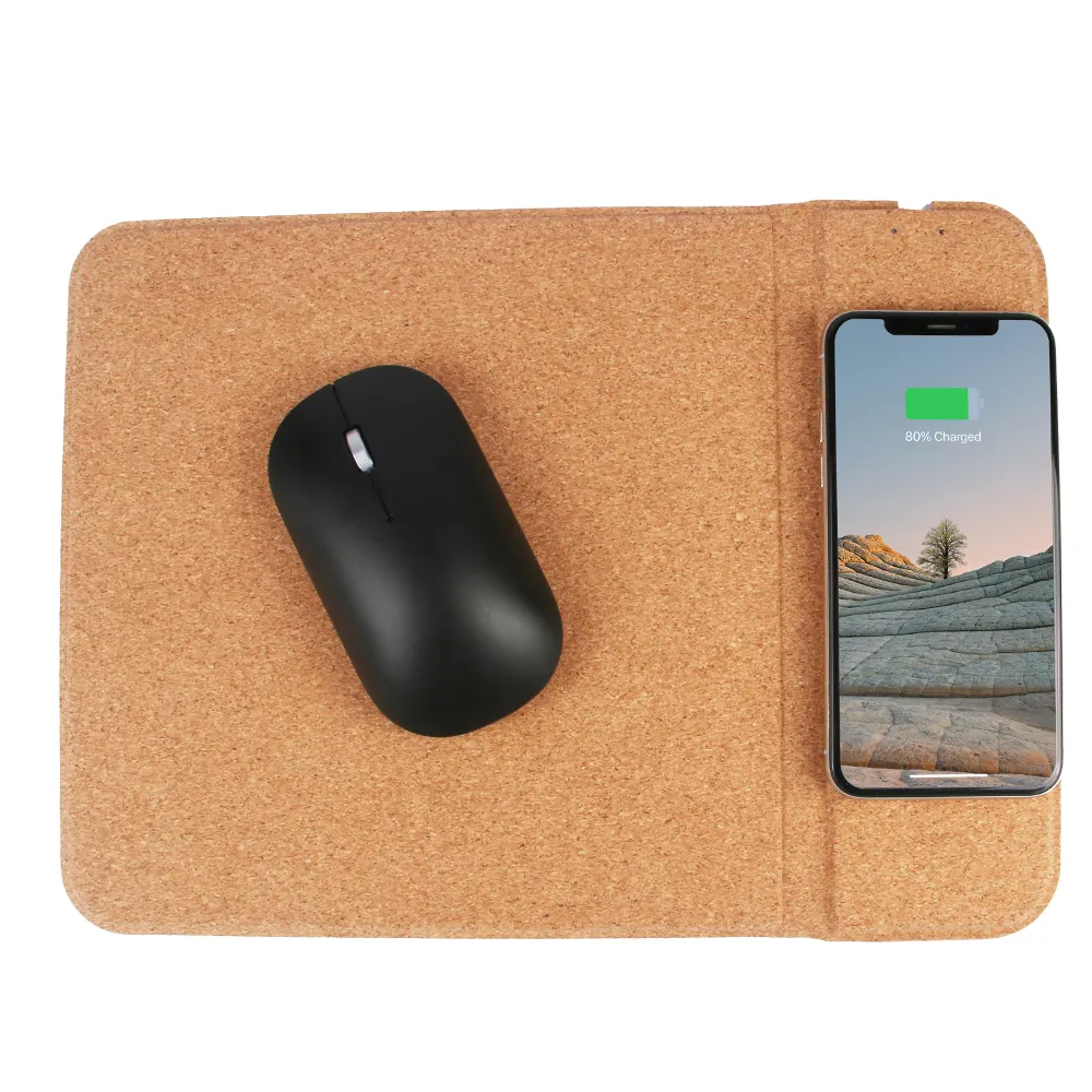 3 en 1 Bureau Tech Gadgets Support pliable pour téléphone 15W Chargement sans fil Tapis de souris Cork Tapis de souris Chargeur sans fil