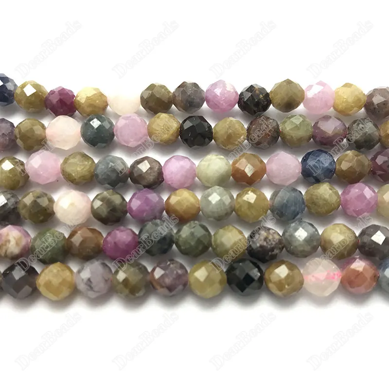 New 6ミリメートルNatural Faceted HandカットRound Stone Ruby And Sapphire BeadsためJewelry Making