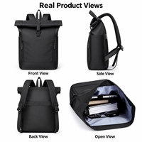 Sac à dos pour ordinateur portable à fermeture enroulable 16 pouces, grande capacité, sac de voyage avec sangle pour trolley, sac à dos de travail pour homme et femme