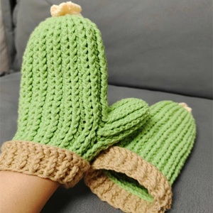 <span class=keywords><strong>Manoplas</strong></span> de Cactus de cartón de dedo completo de algodón acrílico de ganchillo hechas <span class=keywords><strong>a</strong></span> mano de alta calidad con flor amarilla - Product Image 6