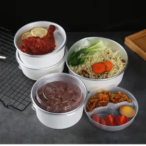 Round Paper Takeaway Soup Noodles Bowl Aluminum Foil White Salad Bowls With LIDS