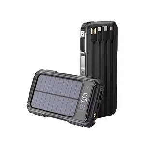 แบตสำรองพลังงานแสงอาทิตย์ 10000mAh 20000mAh เครื่องชาร์จพกพาในตัวพร้อมสาย 4 เส้น ไฟฉาย LED สำหรับตั้งแคมป์ เดินป่า ใช้ในกรณีฉุกเฉิน - Product Image 4