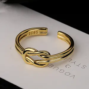 الأكثر مبيعًا خاتم s925 من الفضة الإسترلينية خاتم حظ مملوء بالذهب مجوهرات نسائية عصرية خاتم مزدوج العقد