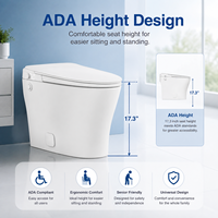 WC monobloc certifié CUPC avec réservoir intégré en céramique ADA, adapté aux personnes âgées, pour usage résidentiel et projets (fonctionne sans électricité)