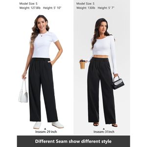 Pantalones de Vestir de Pierna Ancha para Mujer, Cintura Alta, Elásticos, con Bolsillos, Antiarrugas, Estilo Casual - Product Image 4