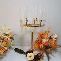 Idée de décoration de mariage créative CXMJ Or 36,6 pouces de haut Porte-bougie en métal et transparent Support de fleurs Centre de table 45-50 cm de diamètre