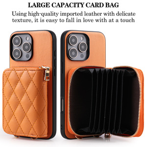 Étui portefeuille bandoulière matelassé en cuir PU de luxe avec motif losanges, pour téléphone universel, porte-cartes zippé et chaîne de lanière - Product Image 3