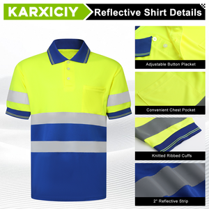 Polo ad Alta Visibilità per Lavoratori Edili - <span class=keywords><strong>Abbigliamento</strong></span> <span class=keywords><strong>da</strong></span> <span class=keywords><strong>Lavoro</strong></span> Traspirante ad Asciugatura Rapida con Strisce Riflettenti <span class=keywords><strong>e</strong></span> Tasca Frontale - Product Image 2