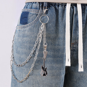 Cadena de cintura metálica de doble capa estilo hip hop con colgante de guitarra para uso casual, cadena corporal de aleación de zinc - Product Image 1