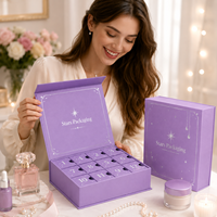 Boîte de calendrier de l'avent magnétique de luxe violette avec 9 ou 12 tiroirs pour parfums, cosmétiques, bijoux, emballage cadeau de fêtes