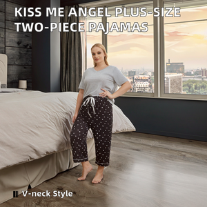KISS ME ANGEL Conjunto de Dos Piezas para Mujer, Ropa de Casa Informal, Pantalones Cortos con Cordón y Cintura Elástica, Talla Grande MM 0XL-5XL, Verano - Product Image 2