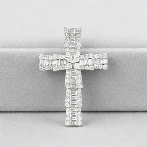CUSTOM SILVER 10K/14K/18K GOLD PLATED LAB GROWN CVD DIAMOND CLASSIC ENGAGEMENT GIFT SWEATER <b>CHAIN</b> NECKLACE <b>CROSS</b> PENDANT VS - Product Image 2
