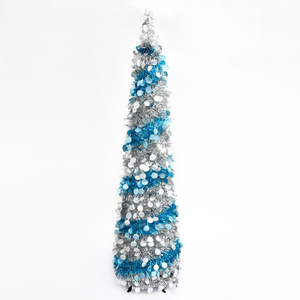 Sapin de Noël en forme de <span class=keywords><strong>crayon</strong></span> <span class=keywords><strong>bleu</strong></span> et argenté de 1,5 m avec paillettes et décorations - Product Image 1