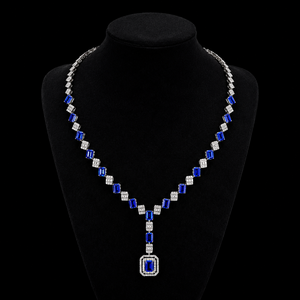 <span class=keywords><strong>Wangfu</strong></span> Schmuck 925 Sterling Silber Labor-Gezüchteter Blauer Saphir Geometrisches Schmuckset - Product Image 4