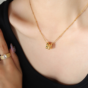 Collana pendente con diamanti smeraldi in acciaio inossidabile da donna placcato oro 18K gioiello impermeabile collier acier inossidable bijoux - Product Image 3