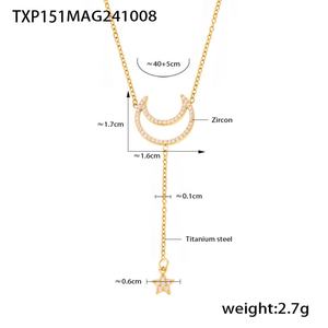 Collar con Colgante de Circonita Incrustada a la Moda, Cadena de Acero Inoxidable Dorada, Collar Simple con Forma de Luna y Estrella, Joyería para Mujer - Product Image 4
