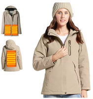 Chaqueta con capucha de forro polar softshell impermeable para mujer, con calefacción eléctrica a batería, cuello alto, cierre de cremallera, talla XL, tela teñida