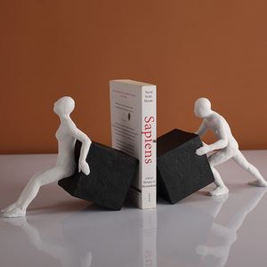 Figure Shaped Bookend Set 2Pcs Resin Minimalist Design For <b>Desk</b> Bookshelf Home <b>Study</b> Decor - Product Image 1