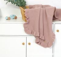 Ensemble Couverture pour Bébé en Tricot 100 % Coton, Bandeau et Chaussons, Bords à Volants Personnalisés, Langes Doux pour Nouveau-né, Parure de Lit Unie