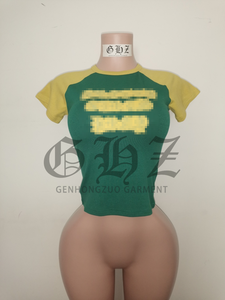 Ensemble 2 pièces d'été personnalisé pour femmes, coton, t-shirt basique pour bébé, coupe ajustée, hauts courts à manches courtes, t-shirts raglan et shorts pour femmes - Product Image 4