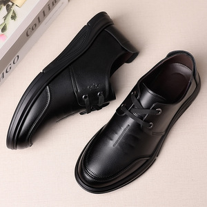 Men's <b>Height</b> <b>Increasing</b> Breathable Leather <b>Shoes</b> Black Lace Up Casual Business Style Wenzhou Origin Solid Color 7706 - Product Image 2