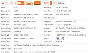 165Hz NE160QDM-NY1/2/3/6/7/9 16.0 "Nenhum toque 16:10 Módulo de tela LCD portátil 2560*1600 WLED EDP 40 pinos 100% SRGB 400 Cd 1200:1 - Product Image 5