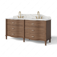 Meuble-lavabo de luxe FERLY au design italien, en marbre Arabescato, simple ou double vasque, sur mesure pour projets Villa et Hôtel