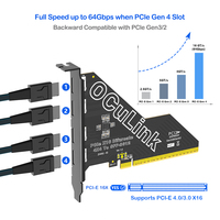 Kartu Ekspansi PCIe X16 ke 4-Port OCuLink SFF-8612, Ekspansi Bifurkasi PCI-E untuk EGPU/NVMe/U.2 SSD, Adaptor Ekspansi Server