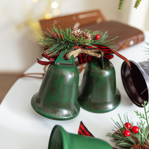 LINGKAI Double Metal Bell <b>Christmas</b> Ornament With Pine <b>Cone</b> Artificial Pine Needle Plaid Bow Jute Rope Xmas <b>Tree</b> Hanging Decor - Product Image 4