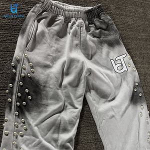 BENTURA personnalisé Jogging Baggy français éponge soleil délavé 100% coton extérieur diamant taille élastique perlé <span class=keywords><strong>strass</strong></span> pantalons de survêtement - Product Image 2