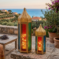 Ensemble de 2 lanternes à bougies marocaines 22,5'' et 15'' H, porte-bougie décoratif avec verre trempé coloré en relief, décoration du Ramadan