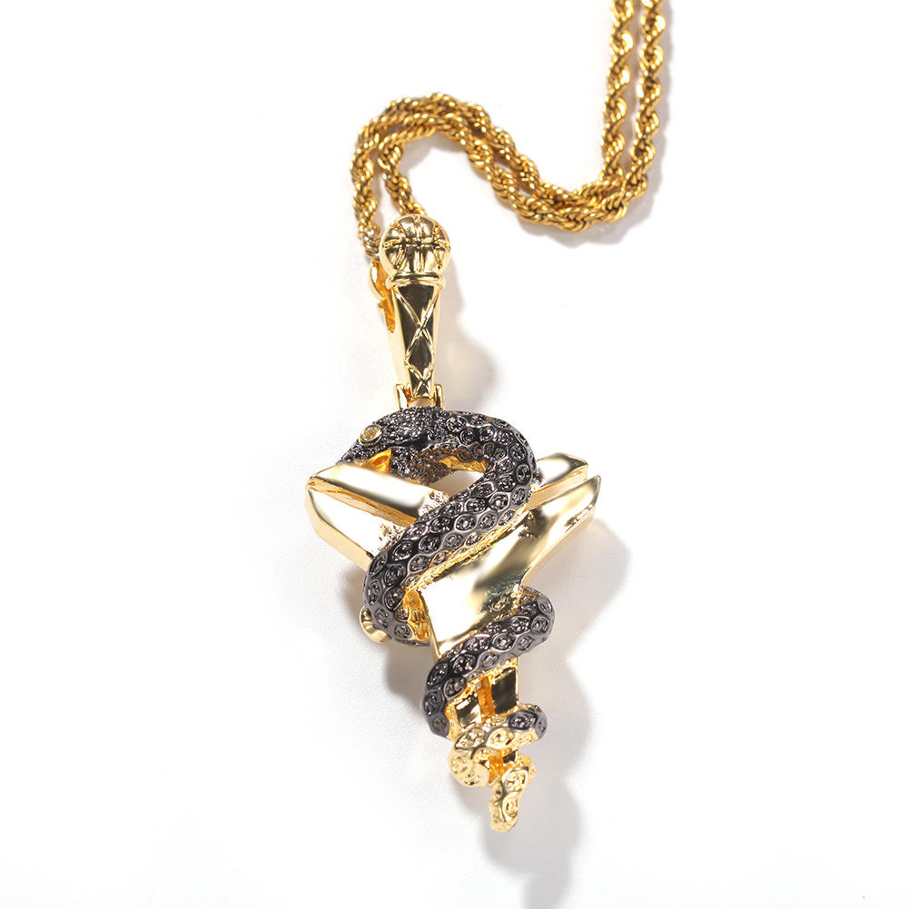 14k Gold Black Mamba Necklace KING ICE BLACK MAMBA NUMBER NECKLACE