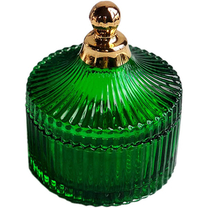green glass apothecary jar with lids, candy trinket jewelry jar