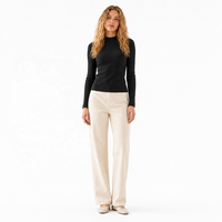 H331 Pull en polyester tricoté à col roulé mi-haut, coupe ajustée, couleur unie, doublure polaire, haut chaud pour femme, manches longues, automne-hiver