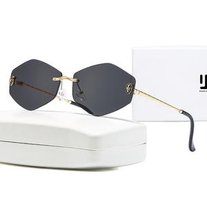 Lunettes de soleil de luxe sans monture pour femmes, en métal noir, polarisées UV400, design polygonal, type 3, style rétro tendance - Product Image 3