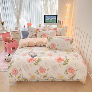 Nuovo Set di Quattro Pezzi in Cotone con Stampa Floreale Cartoon; <span class=keywords><strong>Biancheria</strong></span> da <span class=keywords><strong>Letto</strong></span> con Lenzuolo con Angoli, Lenzuolo Puro Cotone e Copripiumino. - Product Image 5