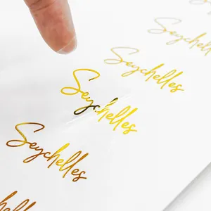 Vinile autoadesivo stampa personalizzata trasparente lamina d'oro adesivi in plastica impermeabile etichetta Logo trasparente