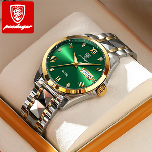 Poedagar Top marque de luxe mode en acier inoxydable cadran vert montre hommes étanche lumineux <span class=keywords><strong>semaine</strong></span> Date Sport montre-bracelet à Quartz - Product Image 1
