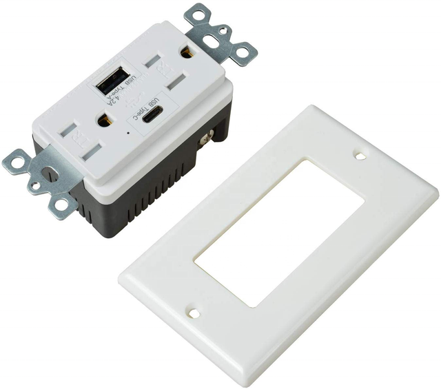 For Listed 65W New American Smart 15A TR Receptacle 2 Outlets USB Wall Outlet with Type C Ports Quick Charge Made of Plastic