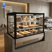 Vitrine à gâteaux de luxe en verre carré à 3 niveaux, réfrigérateur de présentation pour boulangerie, unité de refroidissement pour pâtisserie de café