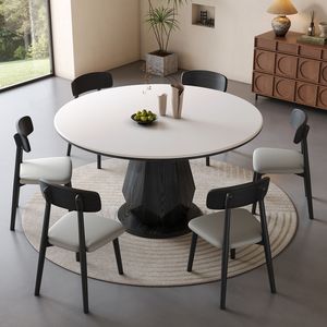 Juego de Mesa y Sillas de Comedor Redondas de Madera Maciza y Mármol de Lujo Moderno, para 4, 6 u 8 Personas, Diseño Rústico Único para Cocina y Comedor - Product Image 5