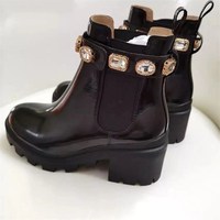 Nouvelles bottines pour femmes, plateforme à glissière en cristal et strass, bottines en cuir PU, printemps, été, automne, plus 5 cm