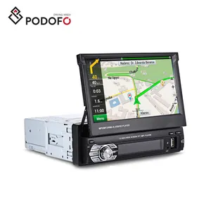 Podofo 1Din Radio Mobil, Navigasi GPS BT Stereo 7 Inci Layar Sentuh Dapat Ditarik, FM USB SD + 8 Kamera Spion IR