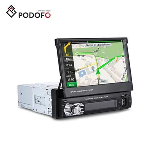 Podofo 1Din araba radyo Autoradio GPS navigasyon BT Stereo 7 "geri çekilebilir dokunmatik ekran FM USB SD + 8 IR arka görüş kamerası