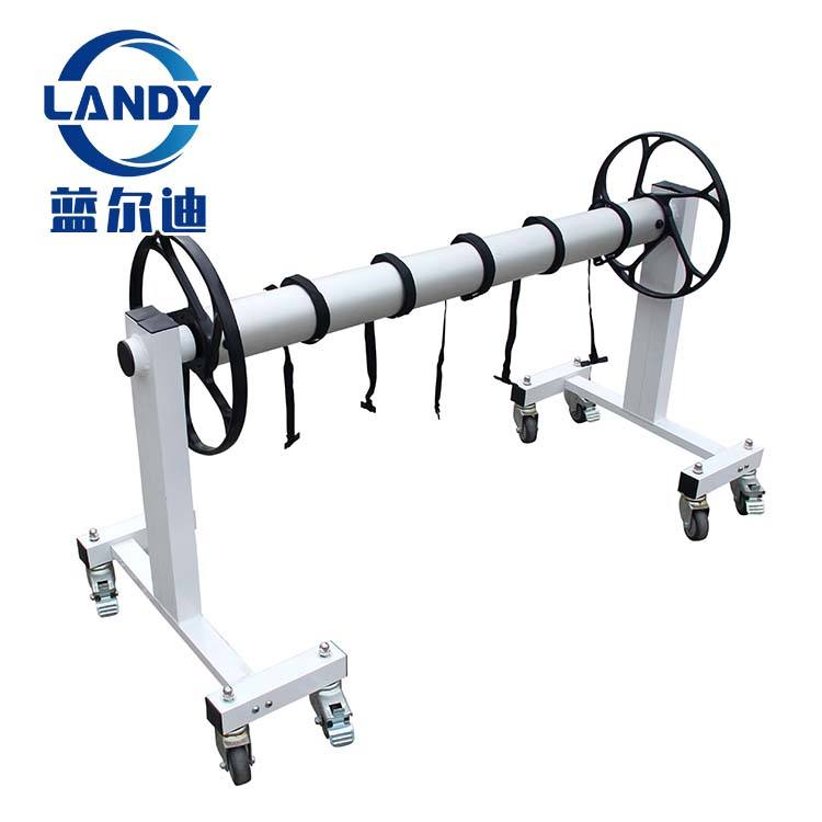 White swimming pool cover roller
