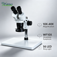 Microscope stéréoscopique binoculaire SCIEDU 10X-40X avec oculaires WF10X, lentille 2X-4X, éclairage annulaire à 56 LED, grand support métallique pour la réparation de circuits imprimés