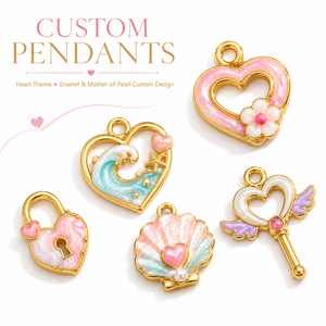 Pendentifs Mosen en acier inoxydable personnalisés thème cœur, émail et <span class=keywords><strong>sable</strong></span> fluide, étanches, hypoallergéniques, PVD 18K, vente en gros OEM - Product Image 1