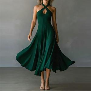 Criss Cross Maxi Dress - Elegant Backless Floor-Length