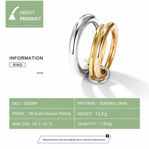 แหวนวงกลมสแตนเลสสตีลชุบทอง 14K แบบสุญญากาศ สีทอง/สีเงิน - Product Image 2
